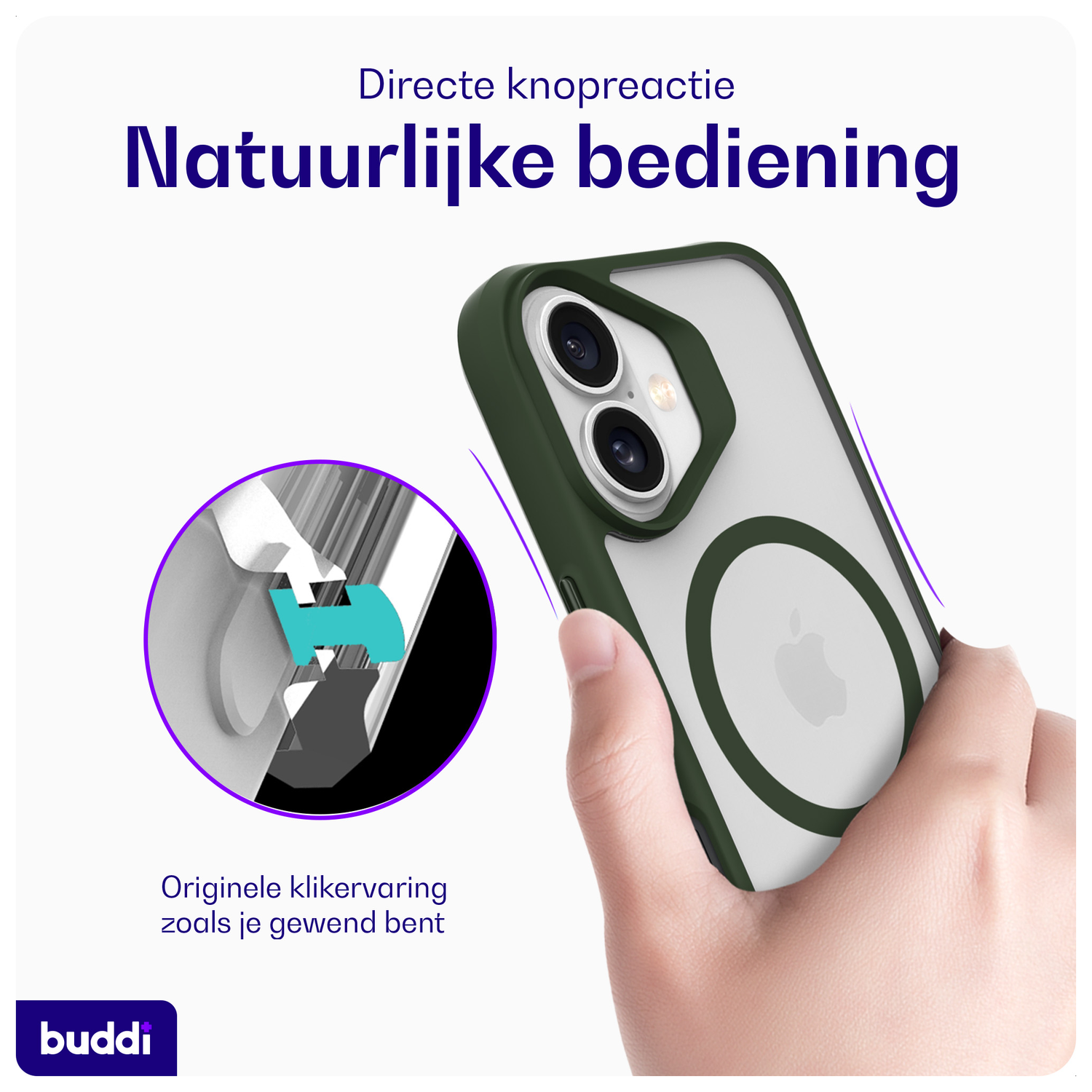 Buddi Hybrid Apple iPhone 17 Hoesje MagSafe Back Cover Matte Groen afbeelding 5