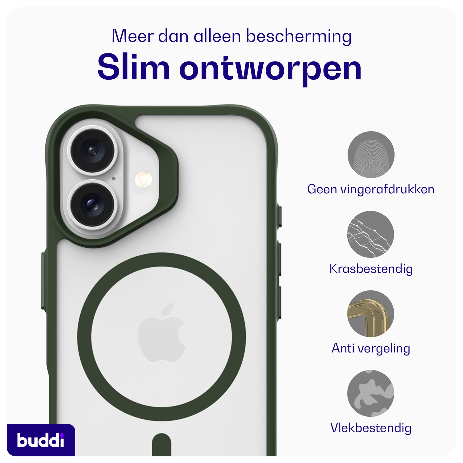 Buddi Hybrid Apple iPhone 17 Hoesje MagSafe Back Cover Matte Groen afbeelding 6