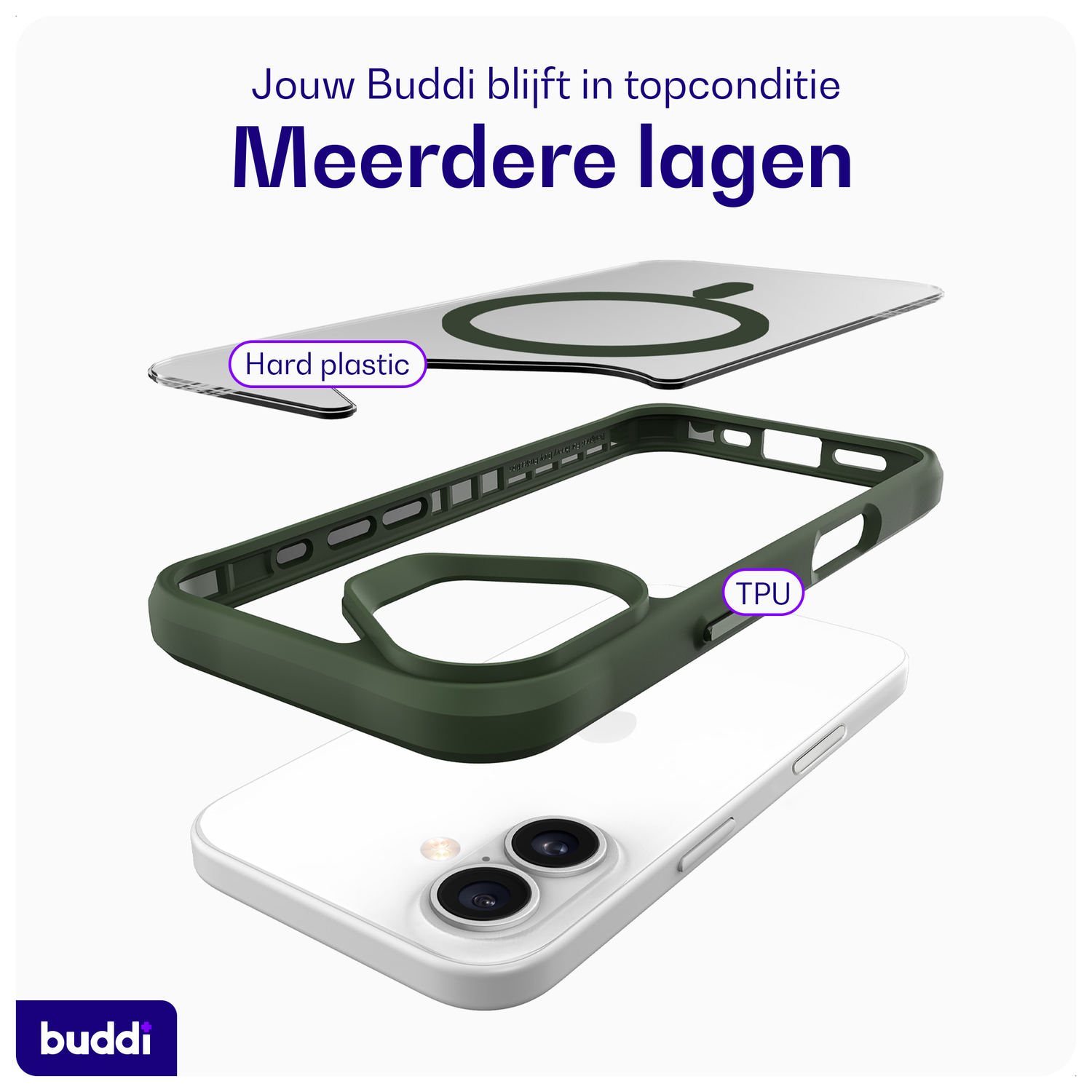 Buddi Hybrid Apple iPhone 17 Hoesje MagSafe Back Cover Matte Groen afbeelding 7