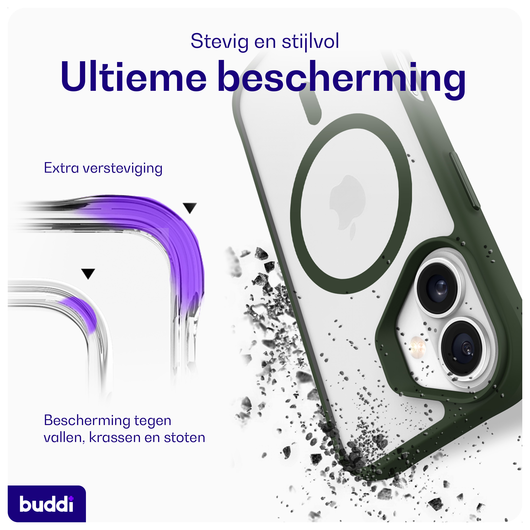 Buddi Hybrid Apple iPhone 17 Hoesje MagSafe Back Cover Matte Groen afbeelding 2