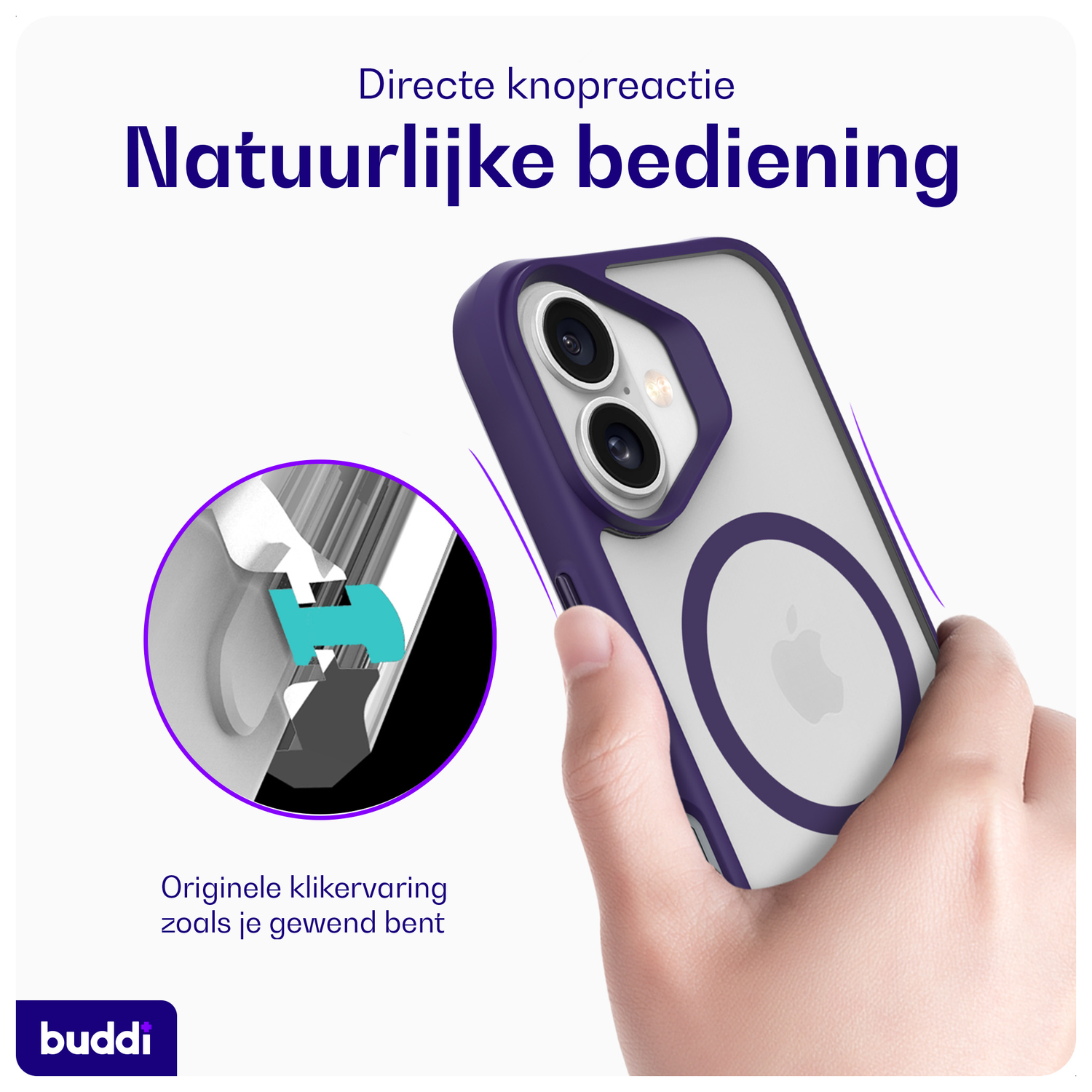 Buddi Hybrid Apple iPhone 17 Hoesje MagSafe Back Cover Matte Paars afbeelding 5