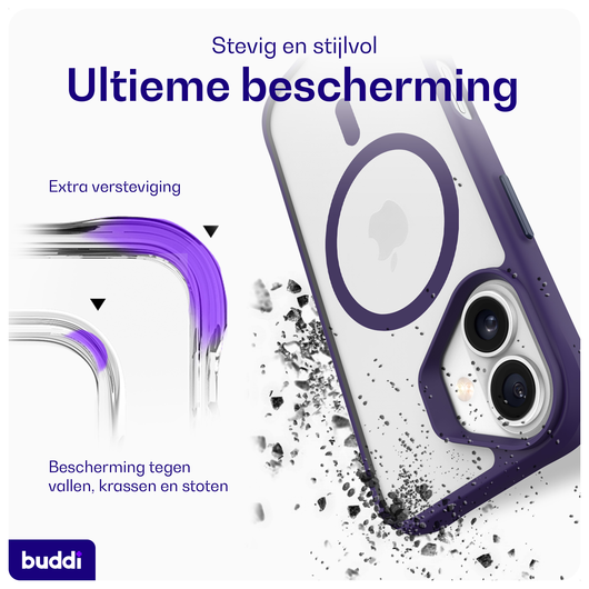Buddi Hybrid Apple iPhone 17 Hoesje MagSafe Back Cover Matte Paars afbeelding 2