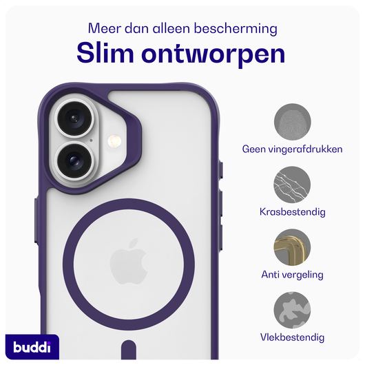 Buddi Hybrid Apple iPhone 17 Hoesje MagSafe Back Cover Matte Paars afbeelding 6