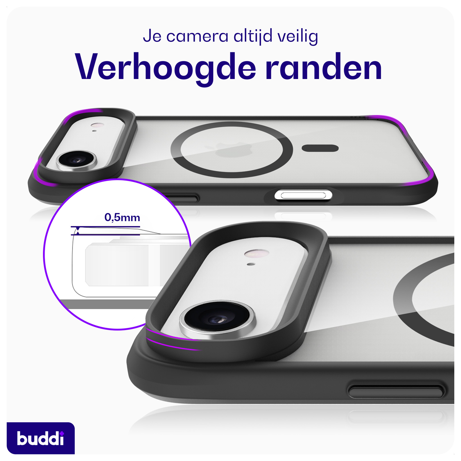 Buddi Hybrid Apple iPhone Air Hoesje MagSafe Back Cover Transparant Zwart afbeelding 4