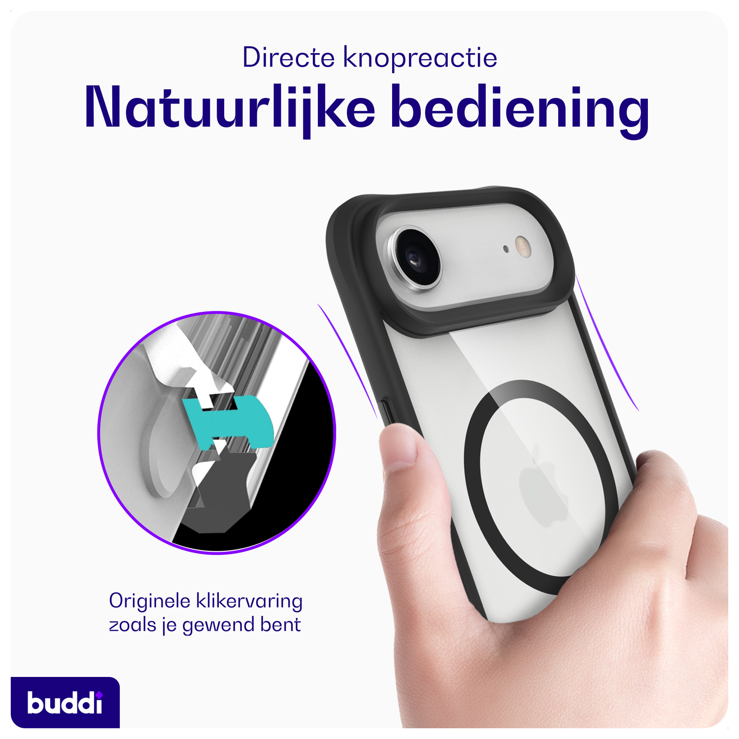 Buddi Hybrid Apple iPhone Air Hoesje MagSafe Back Cover Transparant Zwart afbeelding 5