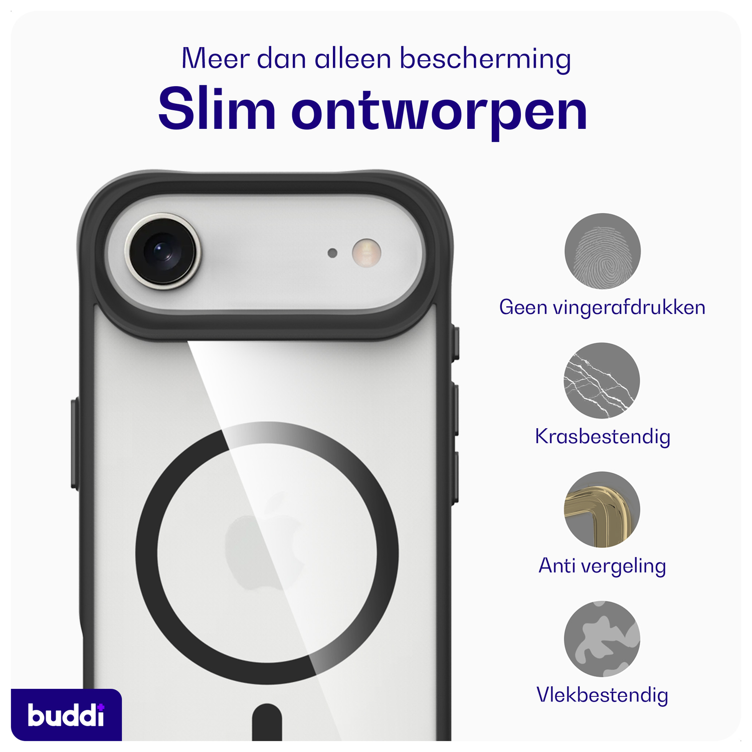Buddi Hybrid Apple iPhone Air Hoesje MagSafe Back Cover Transparant Zwart afbeelding 6