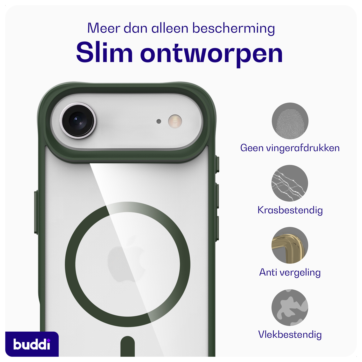 Buddi Hybrid Apple iPhone Air Hoesje MagSafe Back Cover Transparant Groen afbeelding 6