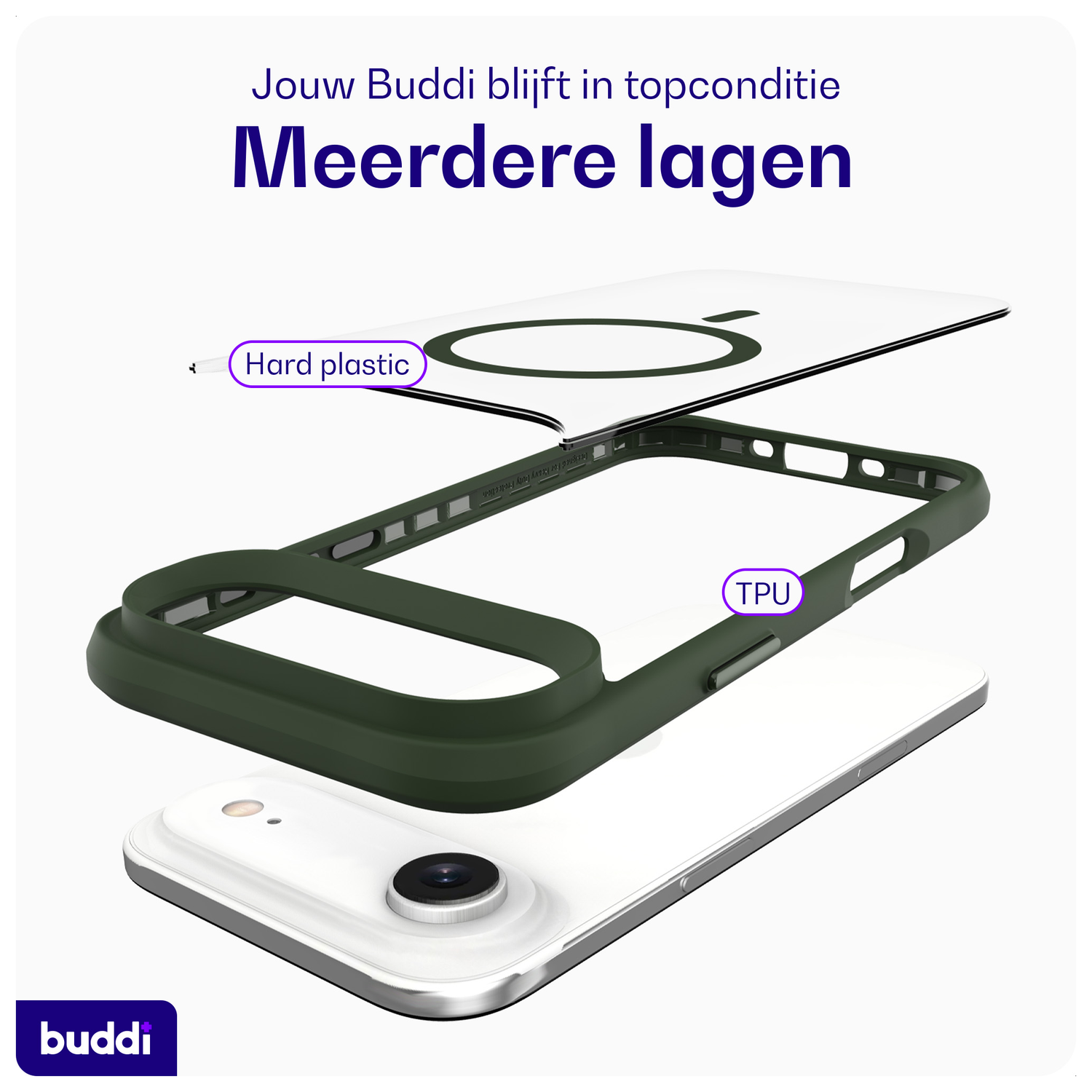 Buddi Hybrid Apple iPhone Air Hoesje MagSafe Back Cover Transparant Groen afbeelding 7