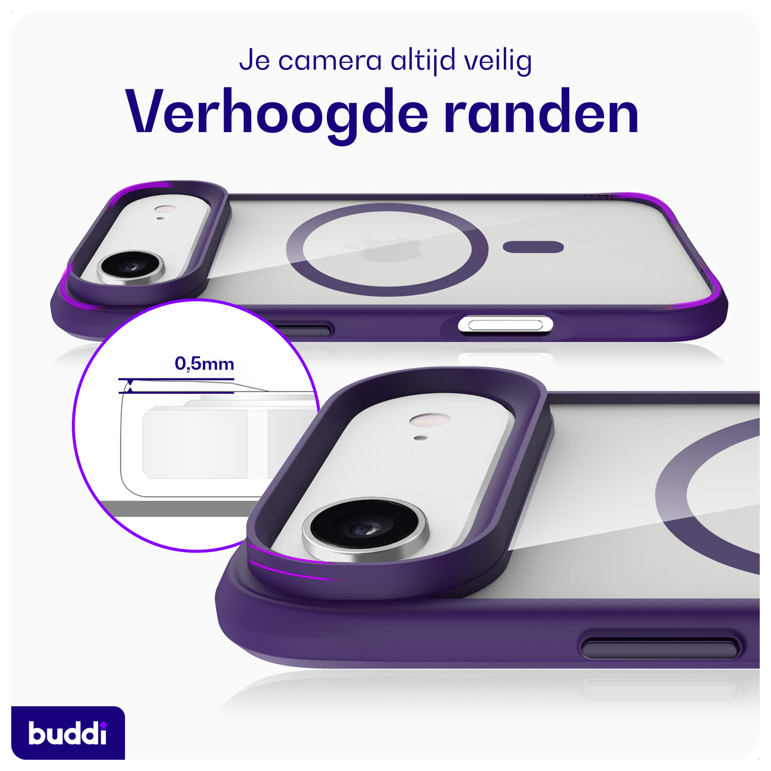 Buddi Hybrid Apple iPhone Air Hoesje MagSafe Back Cover Transparant Paars afbeelding 4