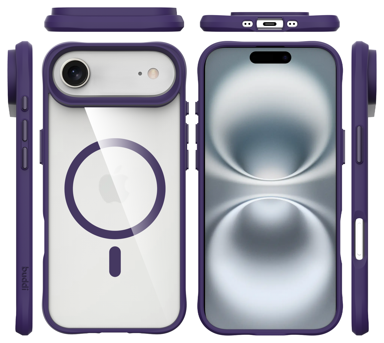 Buddi Hybrid Apple iPhone Air Hoesje MagSafe Back Cover Transparant Paars afbeelding 9