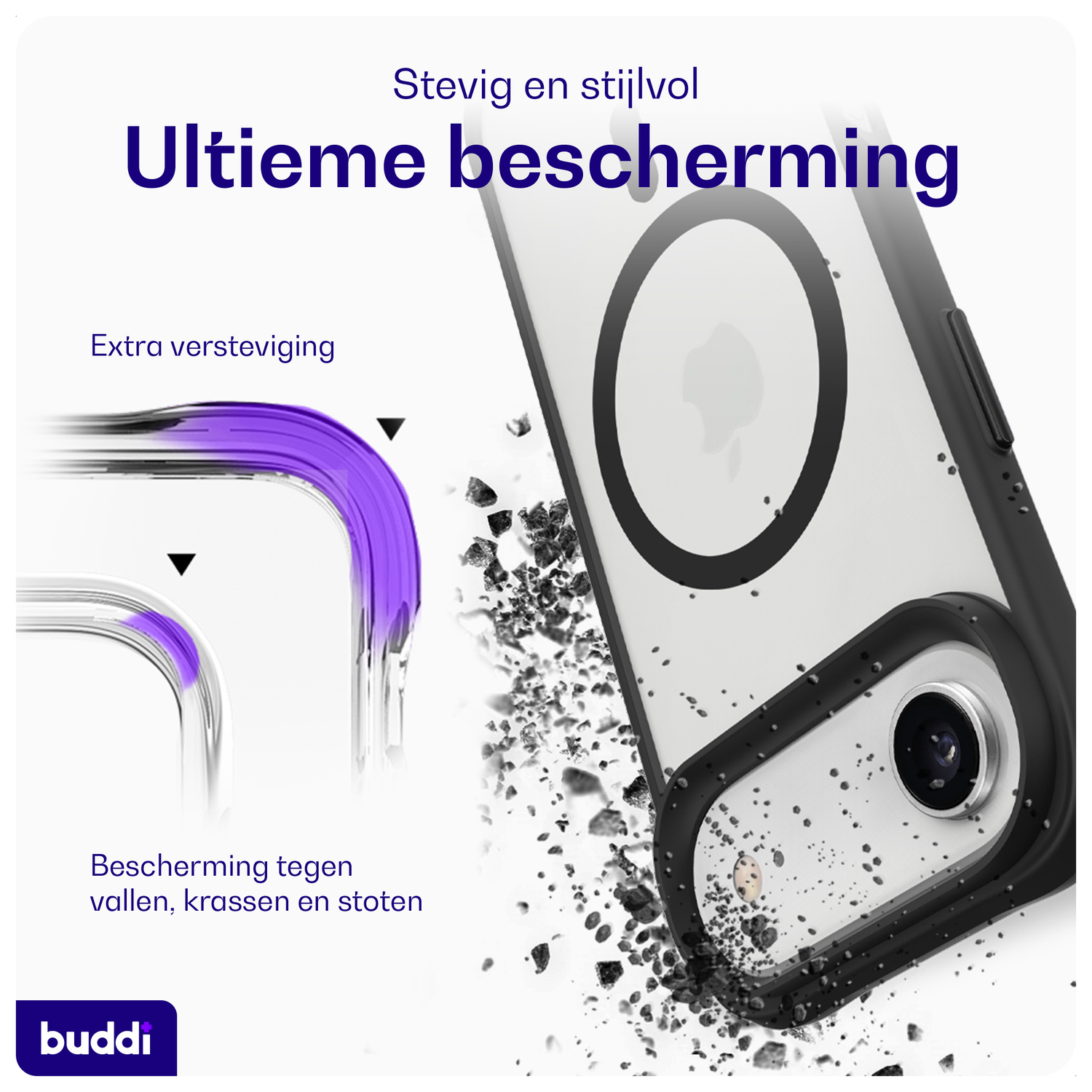 Buddi Hybrid Apple iPhone 17 Air Hoesje MagSafe Back Cover Matte Zwart afbeelding 2