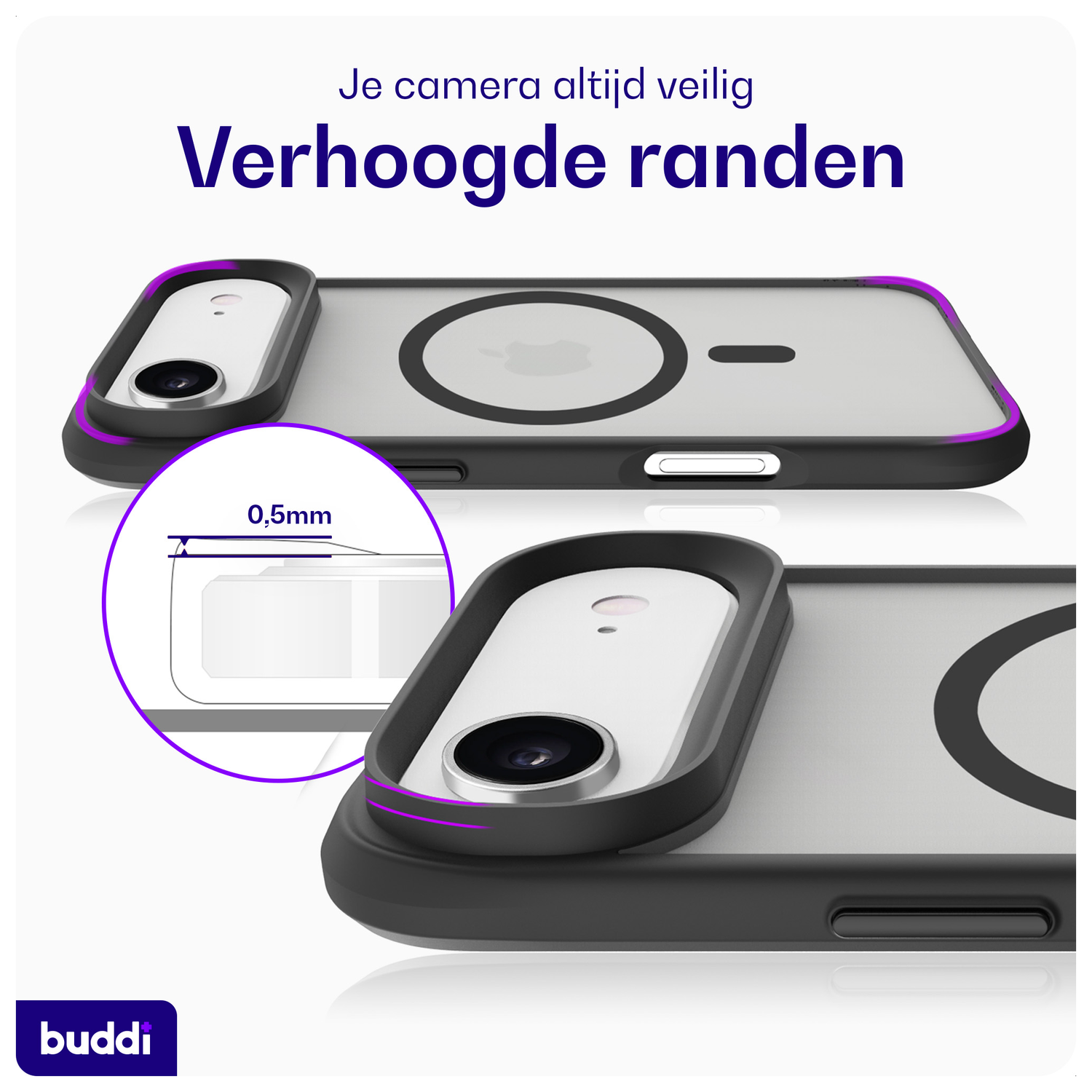 Buddi Hybrid Apple iPhone 17 Air Hoesje MagSafe Back Cover Matte Zwart afbeelding 4