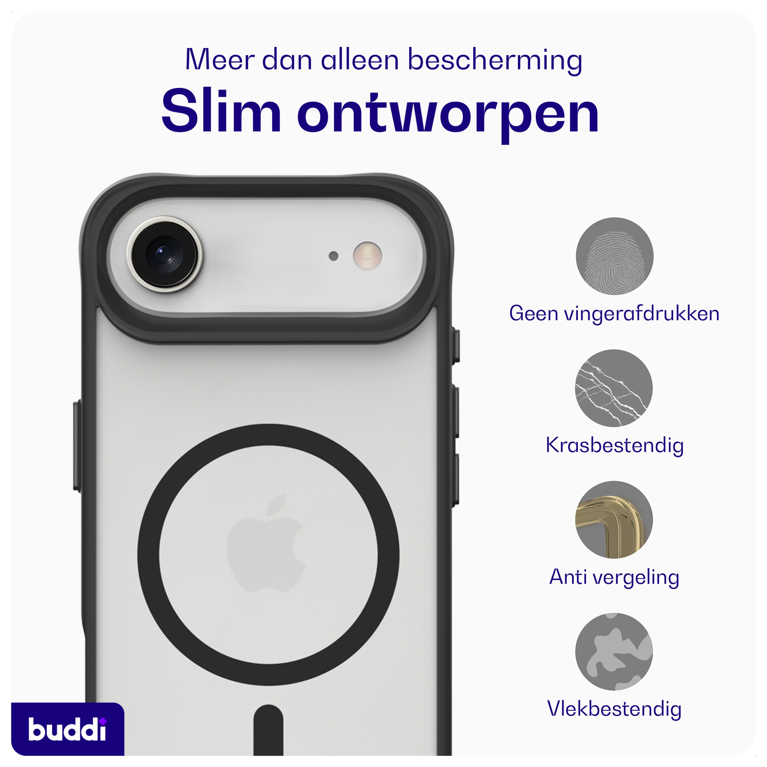 Buddi Hybrid Apple iPhone 17 Air Hoesje MagSafe Back Cover Matte Zwart afbeelding 6