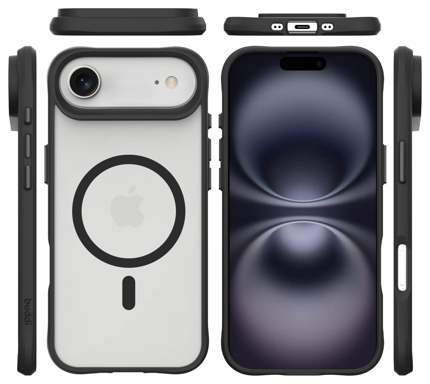 Buddi Hybrid Apple iPhone 17 Air Hoesje MagSafe Back Cover Matte Zwart afbeelding 9