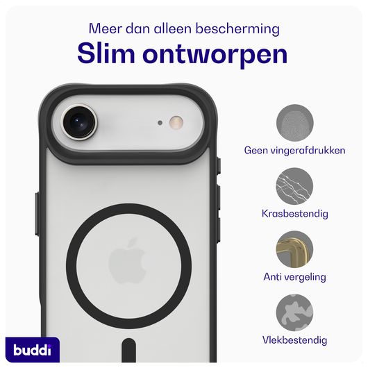 Buddi Hybrid Apple iPhone 17 Air Hoesje MagSafe Back Cover Matte Zwart afbeelding 6