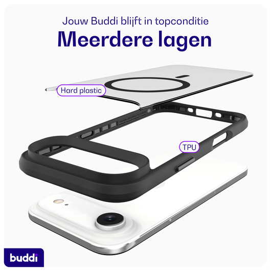 Buddi Hybrid Apple iPhone 17 Air Hoesje MagSafe Back Cover Matte Zwart afbeelding 7