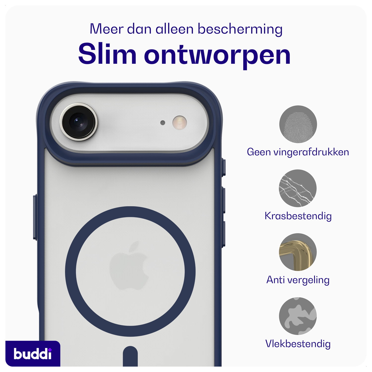 Buddi Hybrid Apple iPhone 17 Air Hoesje MagSafe Back Cover Matte Blauw afbeelding 6
