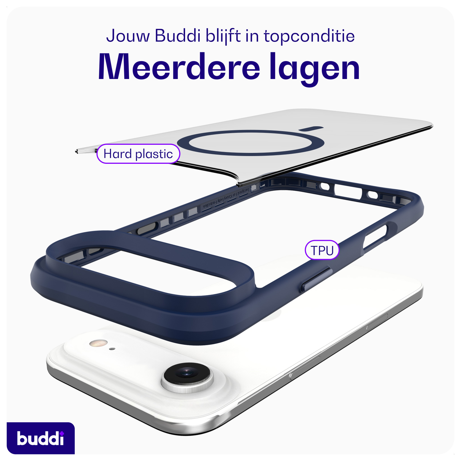 Buddi Hybrid Apple iPhone 17 Air Hoesje MagSafe Back Cover Matte Blauw afbeelding 7