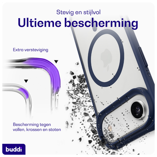 Buddi Hybrid Apple iPhone 17 Air Hoesje MagSafe Back Cover Matte Blauw afbeelding 2