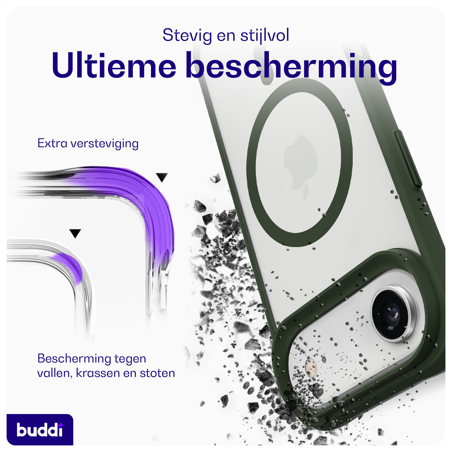 Buddi Hybrid Apple iPhone 17 Air Hoesje MagSafe Back Cover Matte Groen afbeelding 2