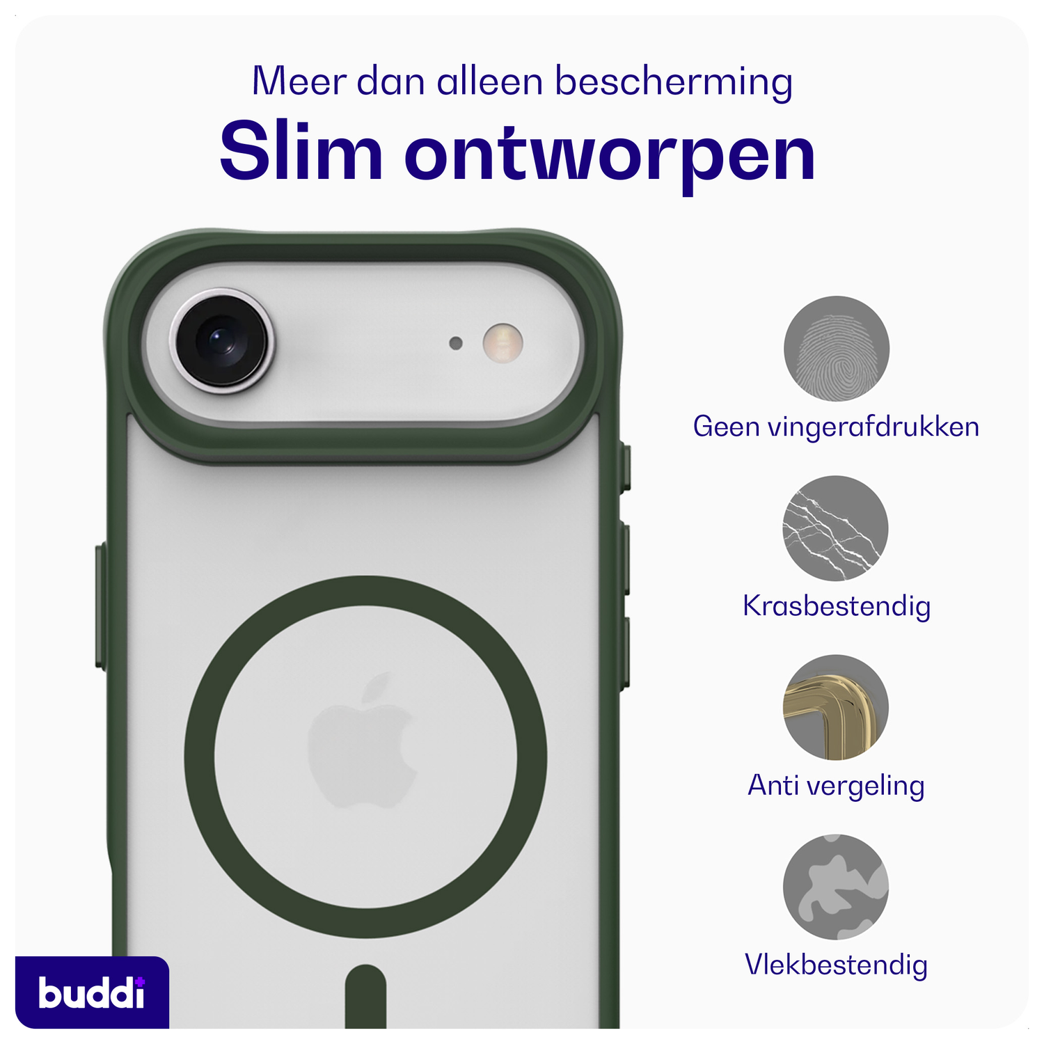 Buddi Hybrid Apple iPhone 17 Air Hoesje MagSafe Back Cover Matte Groen afbeelding 6