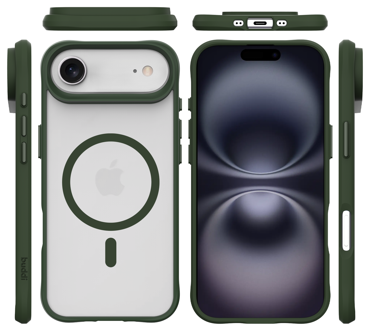 Buddi Hybrid Apple iPhone 17 Air Hoesje MagSafe Back Cover Matte Groen afbeelding 9