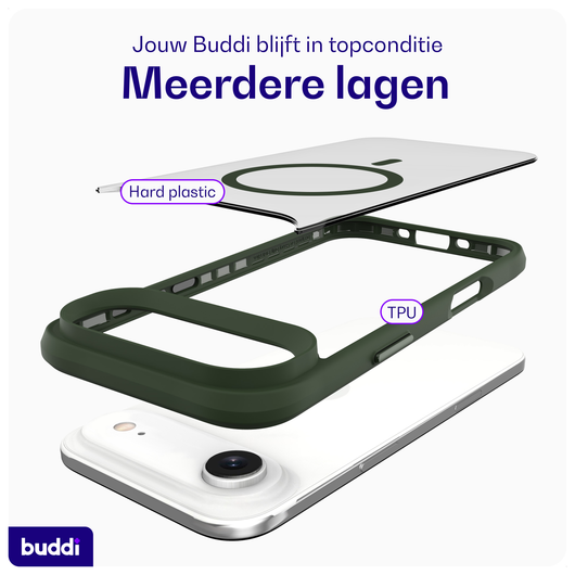 Buddi Hybrid Apple iPhone 17 Air Hoesje MagSafe Back Cover Matte Groen afbeelding 7
