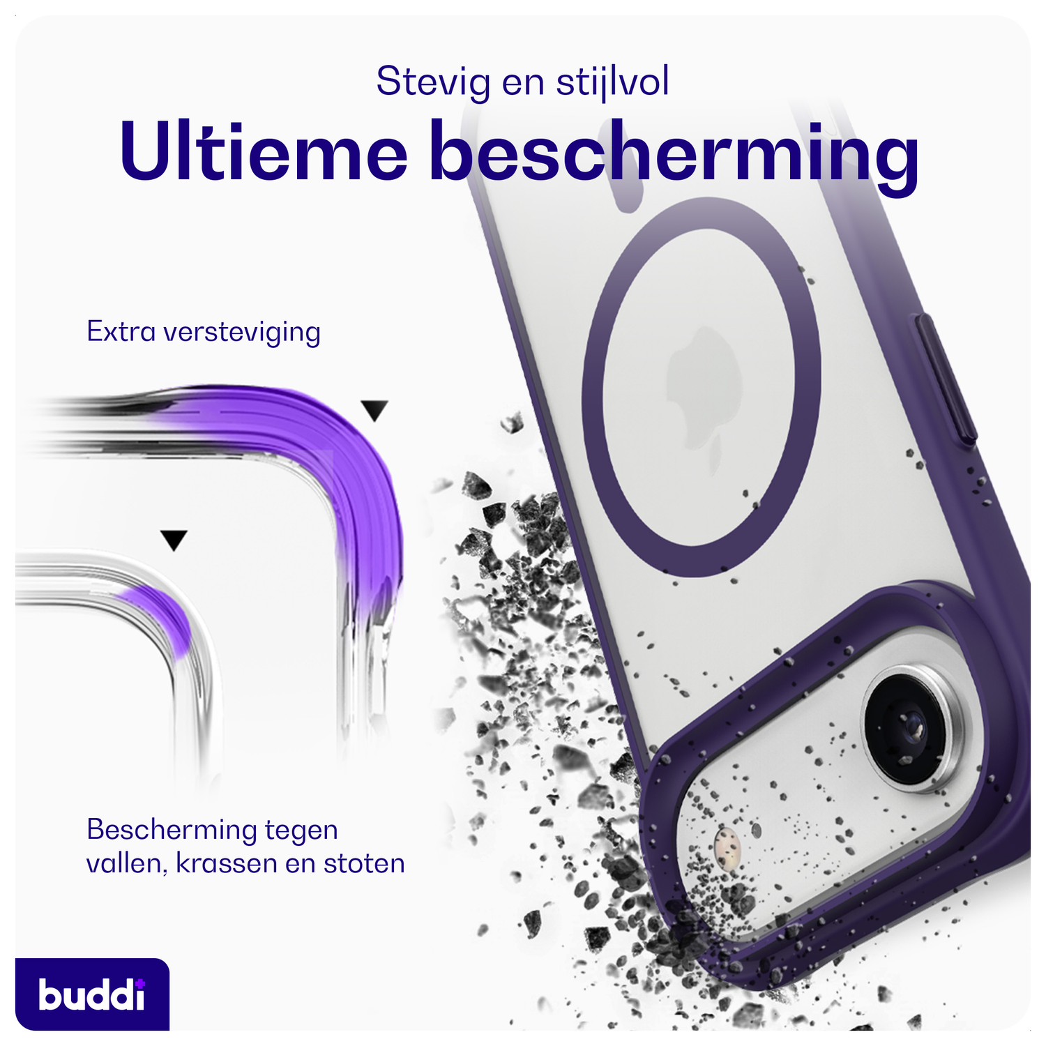 Buddi Hybrid Apple iPhone 17 Air Hoesje MagSafe Back Cover Matte Paars afbeelding 2