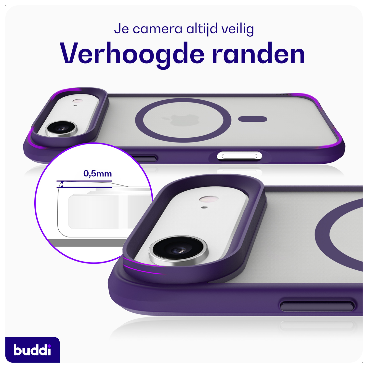 Buddi Hybrid Apple iPhone 17 Air Hoesje MagSafe Back Cover Matte Paars afbeelding 4