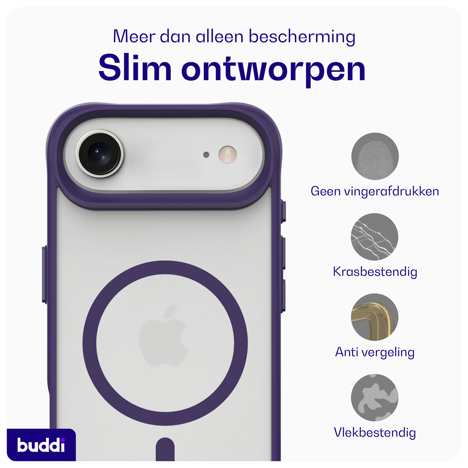 Buddi Hybrid Apple iPhone 17 Air Hoesje MagSafe Back Cover Matte Paars afbeelding 6
