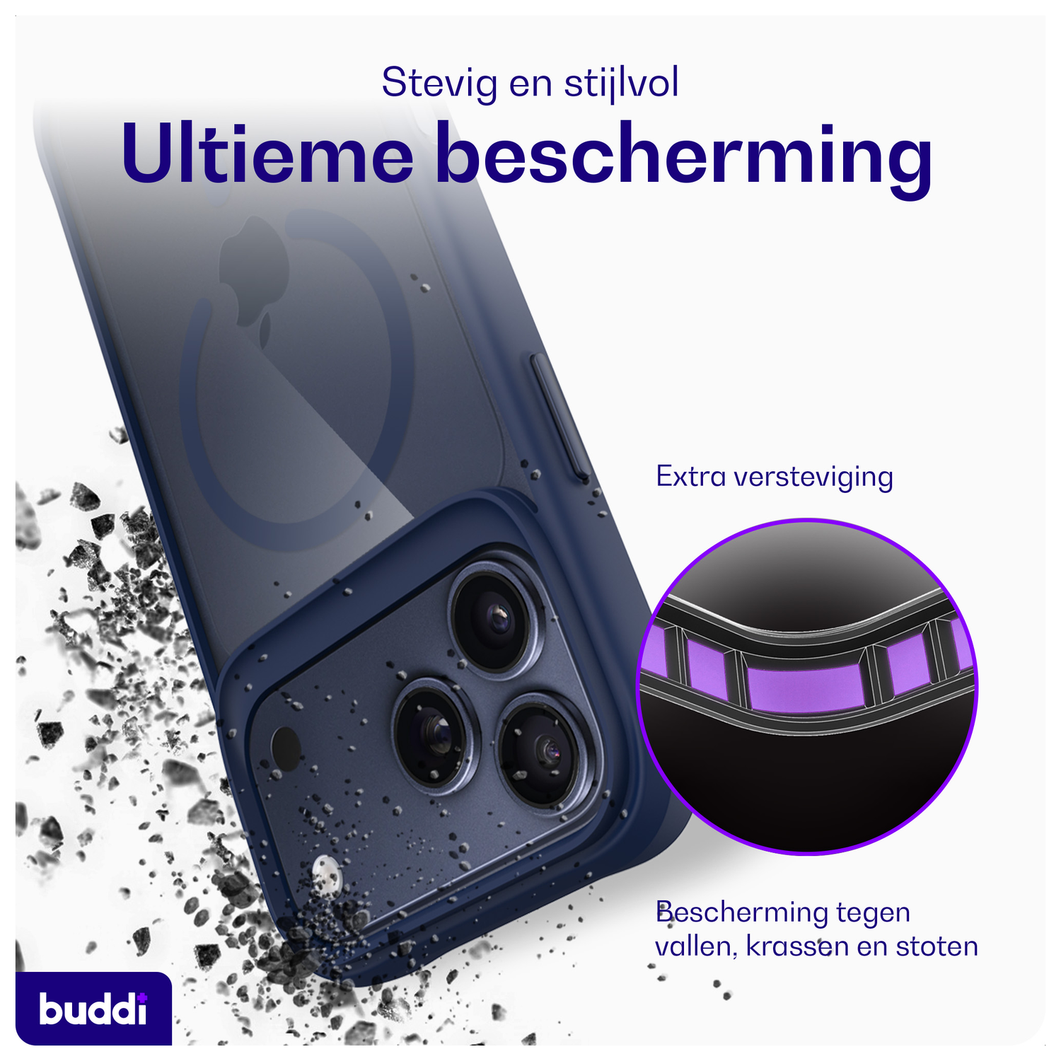 Buddi Hybrid Apple iPhone 17 Pro Hoesje MagSafe Back Cover Transparant Blauw afbeelding 2