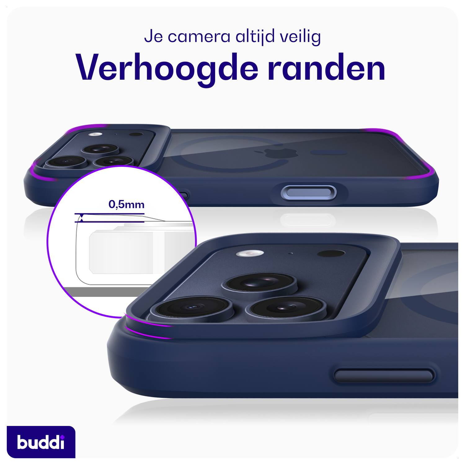 Buddi Hybrid Apple iPhone 17 Pro Hoesje MagSafe Back Cover Transparant Blauw afbeelding 4