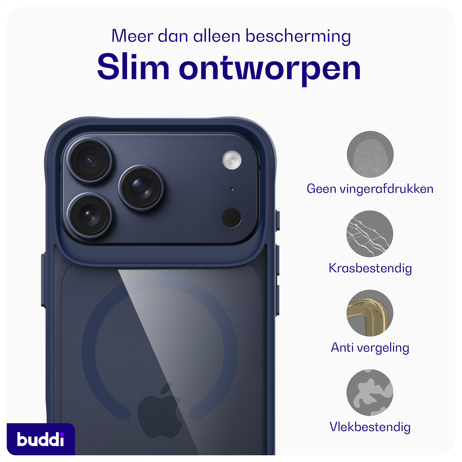 Buddi Hybrid Apple iPhone 17 Pro Hoesje MagSafe Back Cover Transparant Blauw afbeelding 6