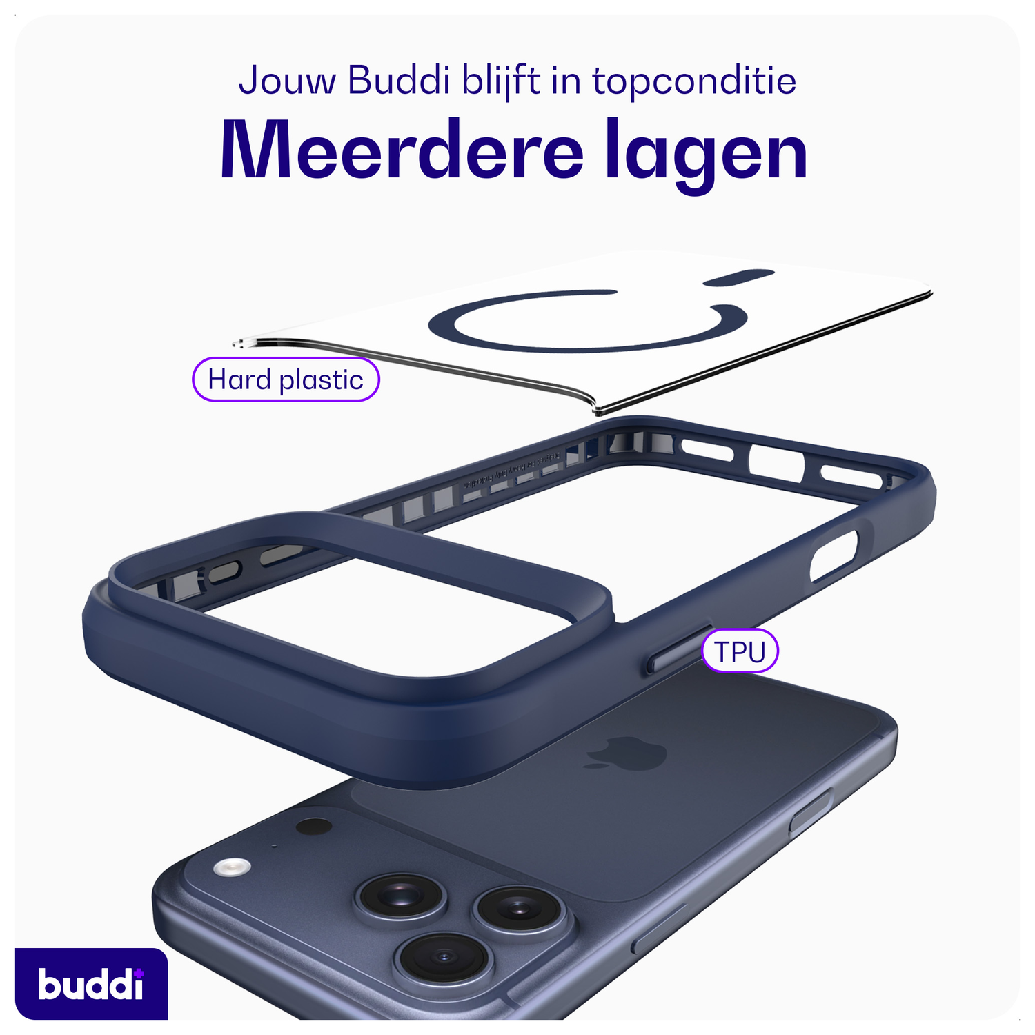 Buddi Hybrid Apple iPhone 17 Pro Hoesje MagSafe Back Cover Transparant Blauw afbeelding 7