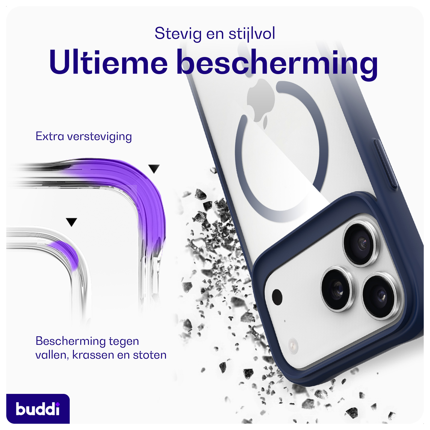 Buddi Hybrid Apple iPhone 17 Pro Hoesje MagSafe Back Cover Transparant Blauw afbeelding 2
