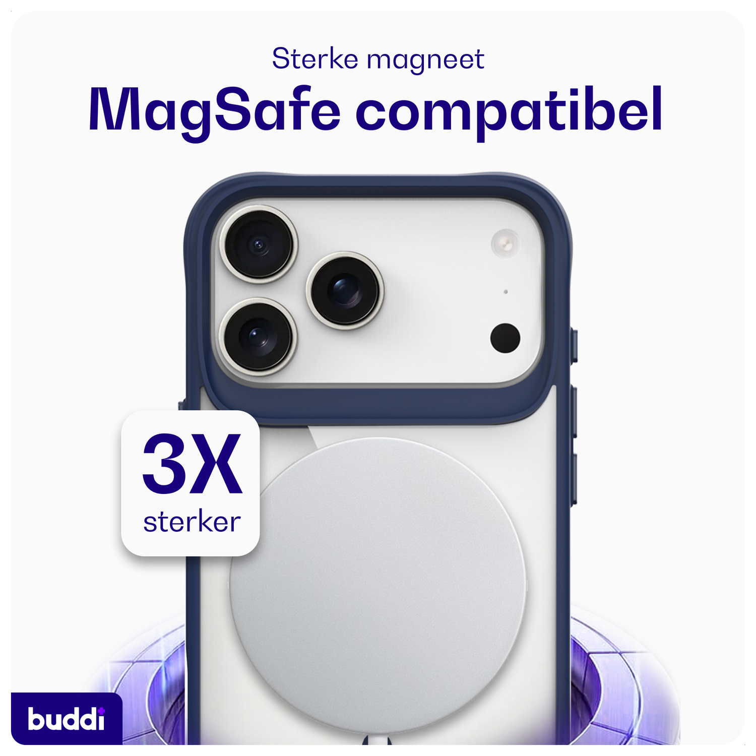 Buddi Hybrid Apple iPhone 17 Pro Hoesje MagSafe Back Cover Transparant Blauw afbeelding 3
