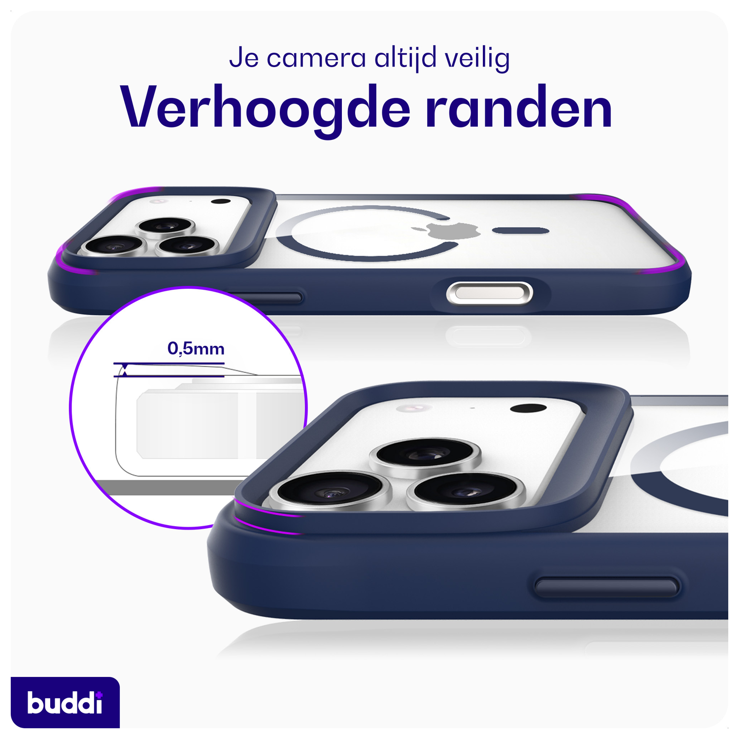 Buddi Hybrid Apple iPhone 17 Pro Hoesje MagSafe Back Cover Transparant Blauw afbeelding 4