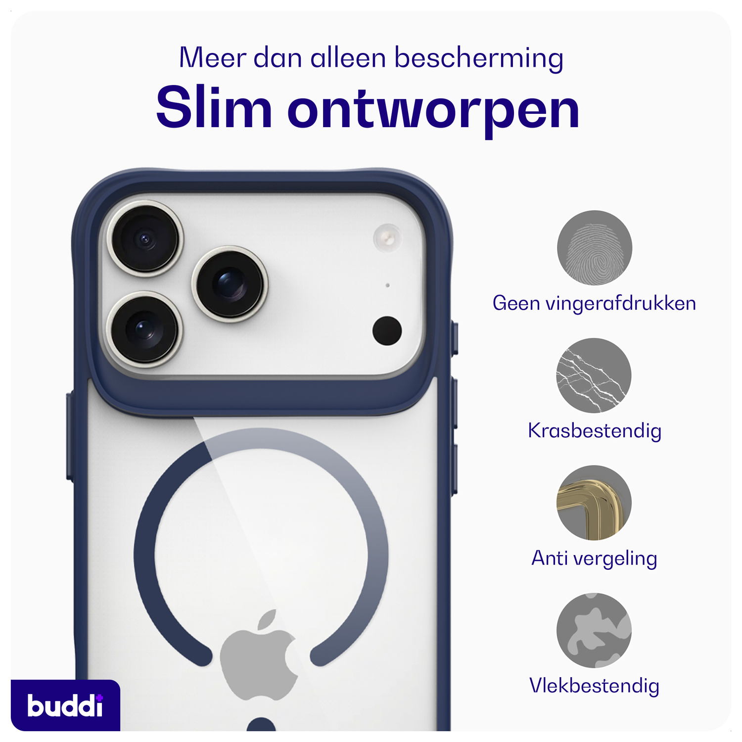 Buddi Hybrid Apple iPhone 17 Pro Hoesje MagSafe Back Cover Transparant Blauw afbeelding 6