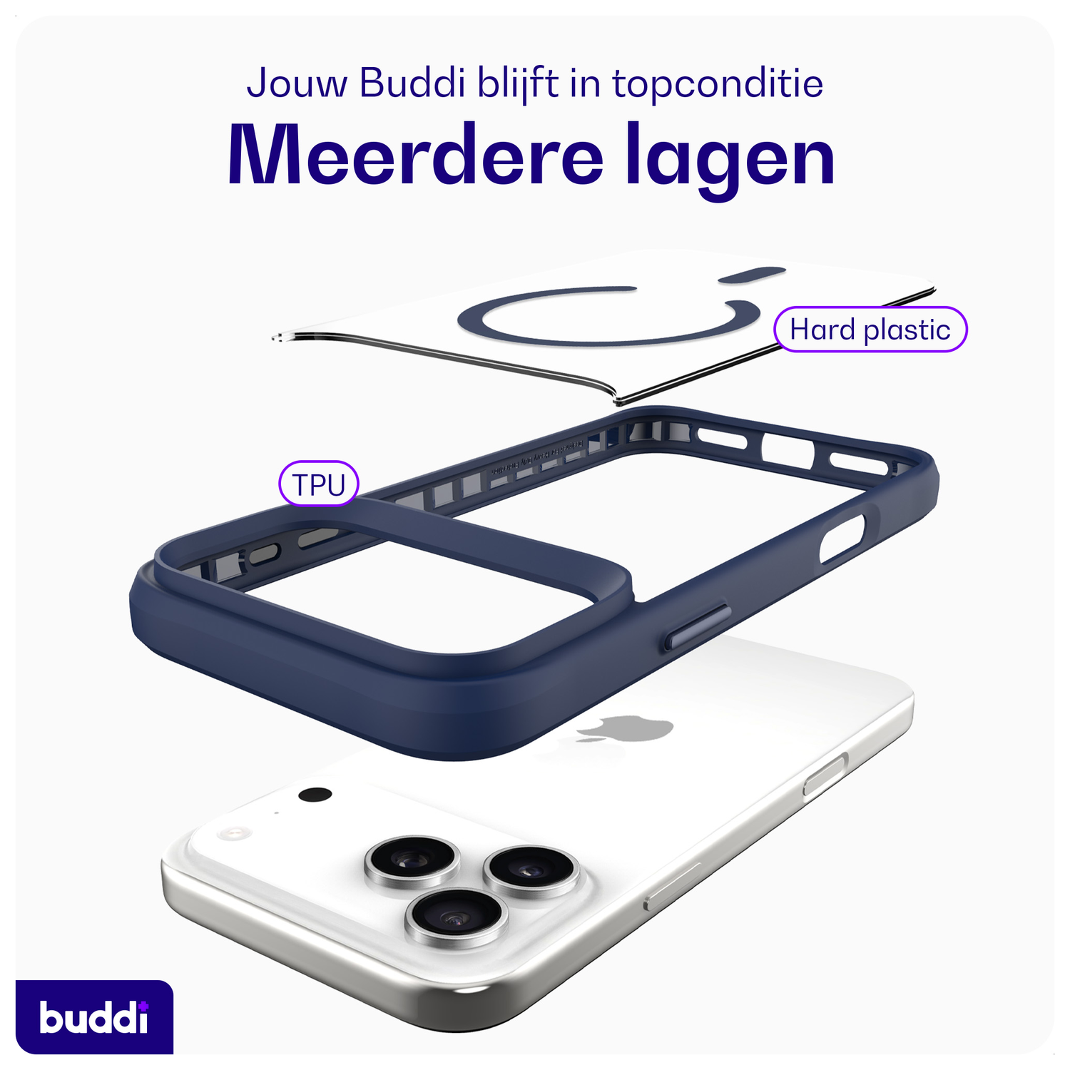 Buddi Hybrid Apple iPhone 17 Pro Hoesje MagSafe Back Cover Transparant Blauw afbeelding 7