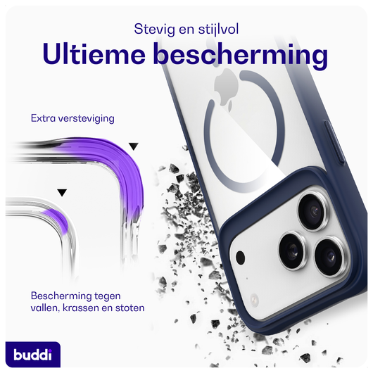 Buddi Hybrid Apple iPhone 17 Pro Hoesje MagSafe Back Cover Transparant Blauw afbeelding 2