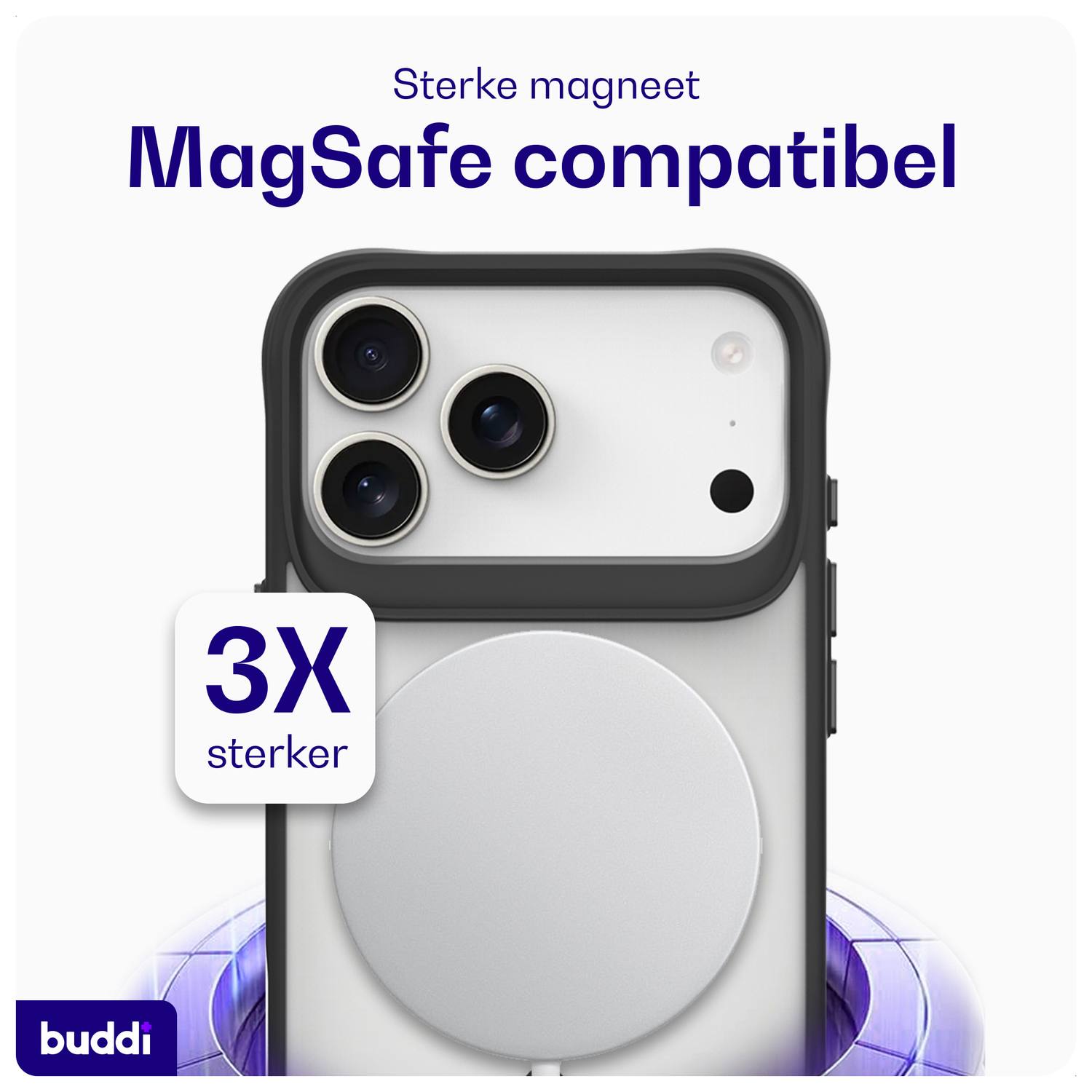 Buddi Hybrid Apple iPhone 17 Pro Hoesje MagSafe Back Cover Matte Zwart afbeelding 3