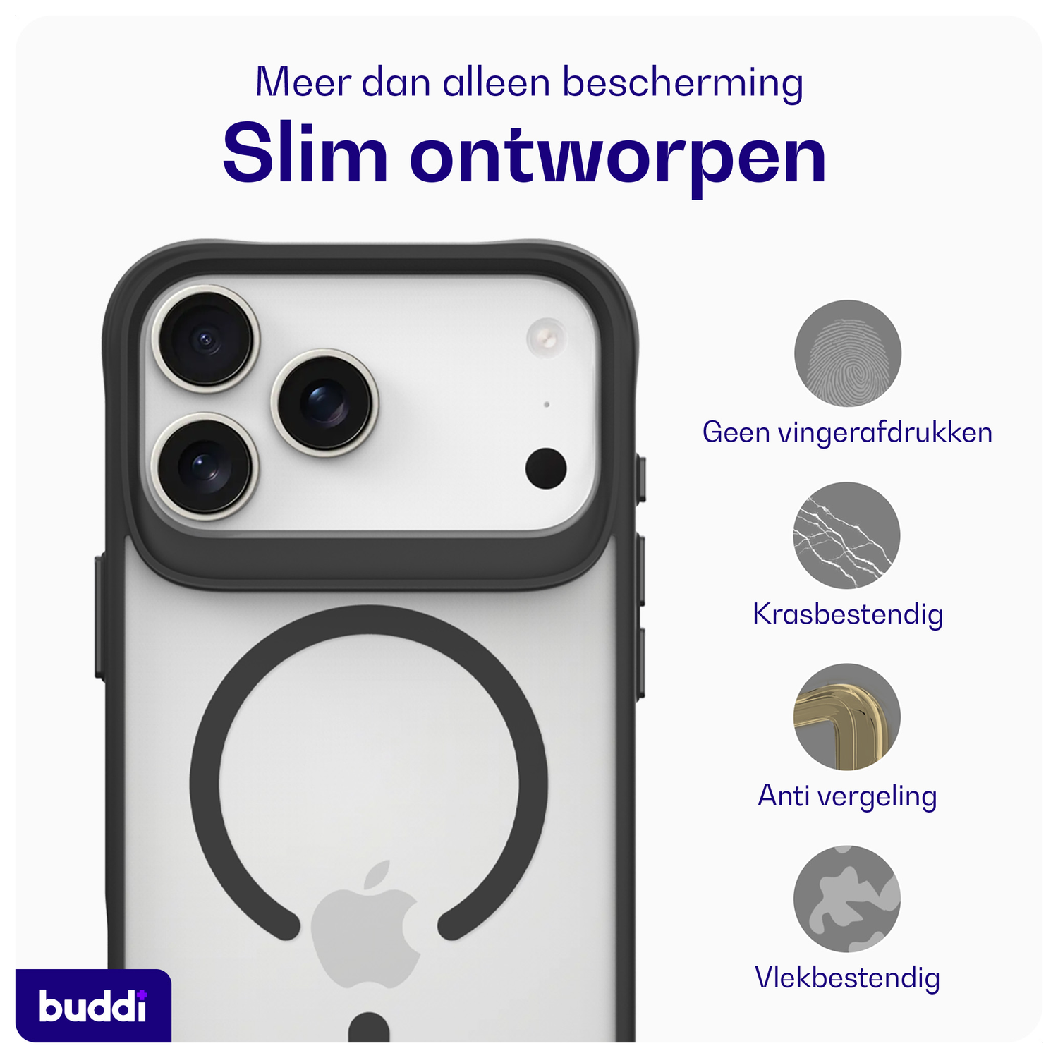 Buddi Hybrid Apple iPhone 17 Pro Hoesje MagSafe Back Cover Matte Zwart afbeelding 6