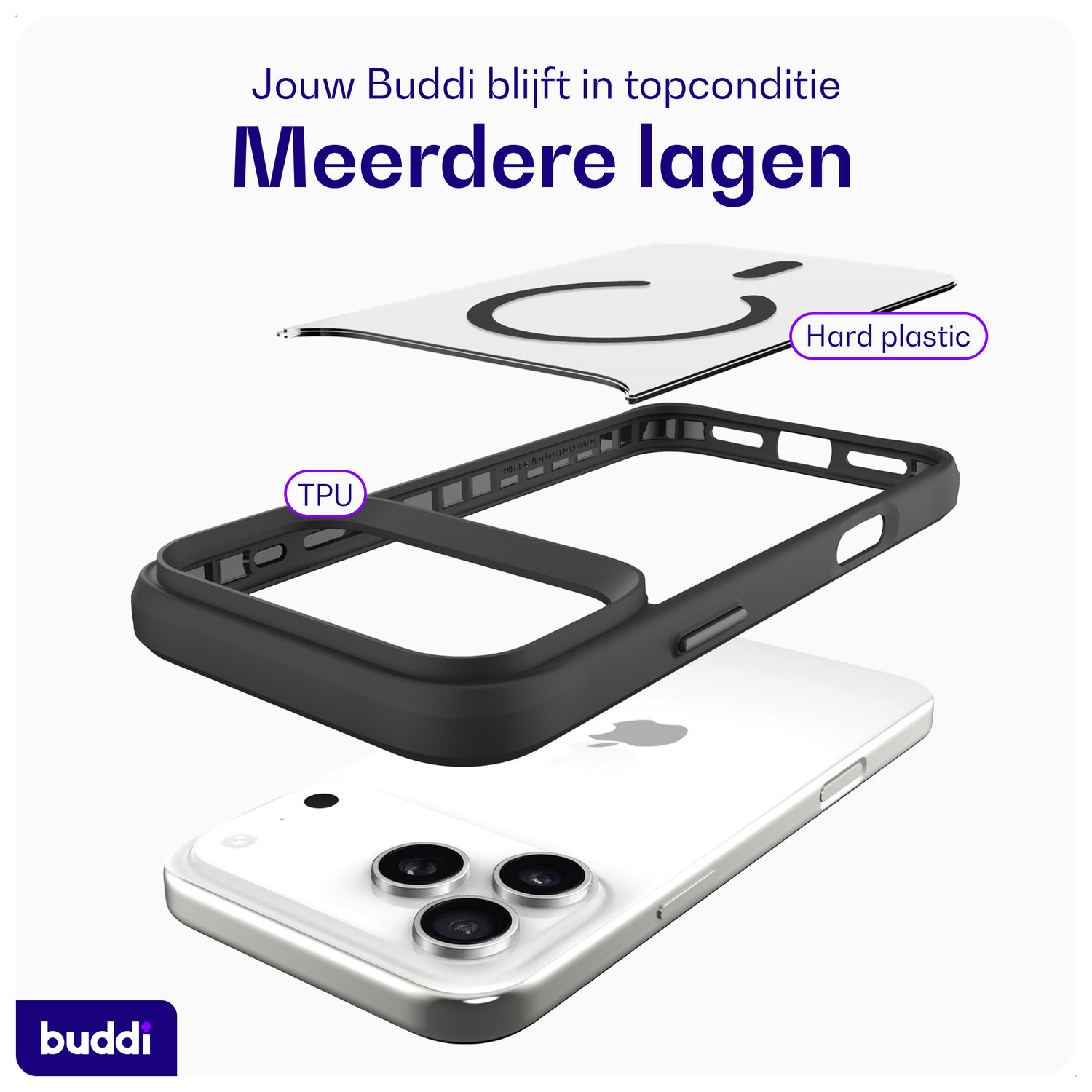 Buddi Hybrid Apple iPhone 17 Pro Hoesje MagSafe Back Cover Matte Zwart afbeelding 7