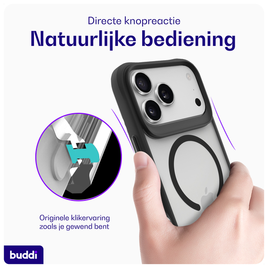 Buddi Hybrid Apple iPhone 17 Pro Hoesje MagSafe Back Cover Matte Zwart afbeelding 5