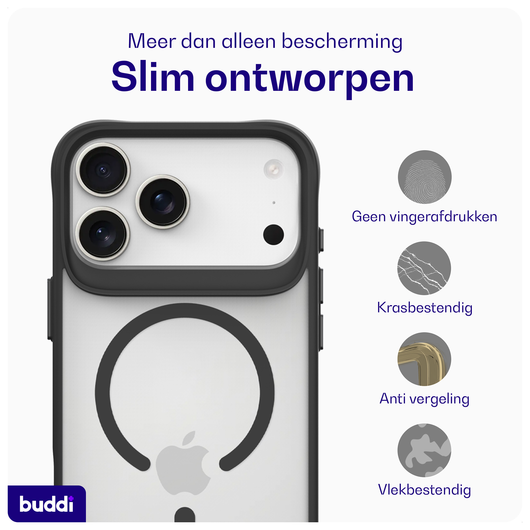 Buddi Hybrid Apple iPhone 17 Pro Hoesje MagSafe Back Cover Matte Zwart afbeelding 6