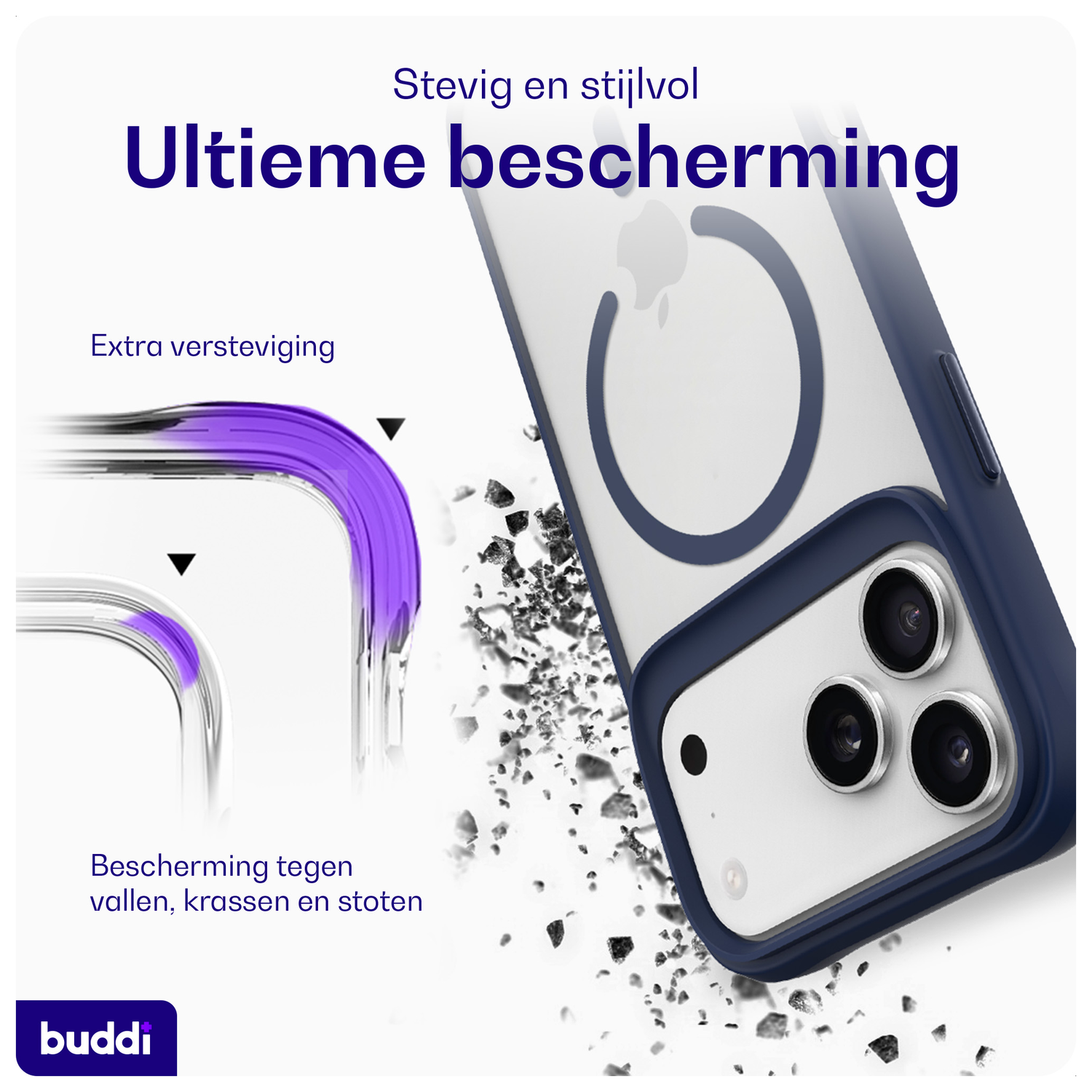 Buddi Hybrid Apple iPhone 17 Pro Hoesje MagSafe Back Cover Matte Blauw afbeelding 2