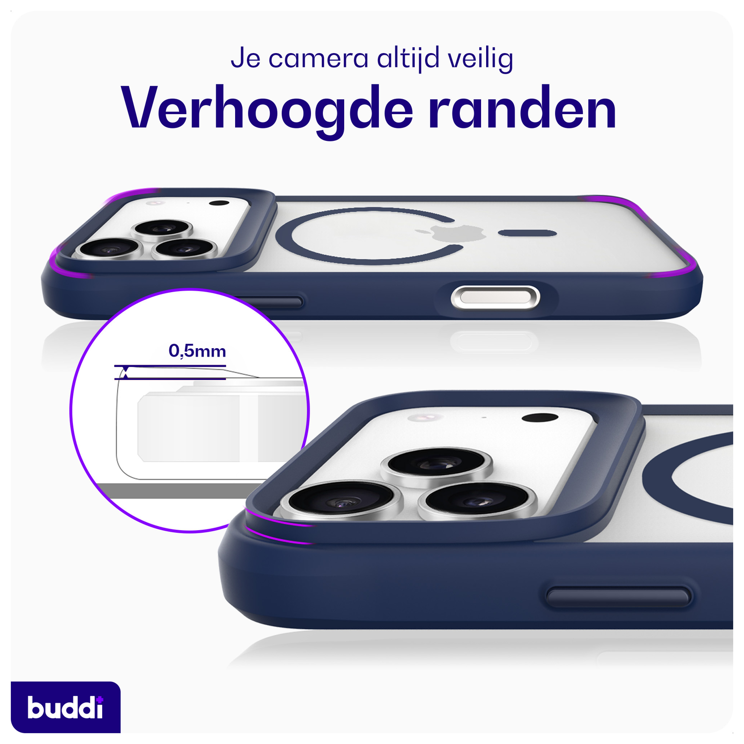 Buddi Hybrid Apple iPhone 17 Pro Hoesje MagSafe Back Cover Matte Blauw afbeelding 4