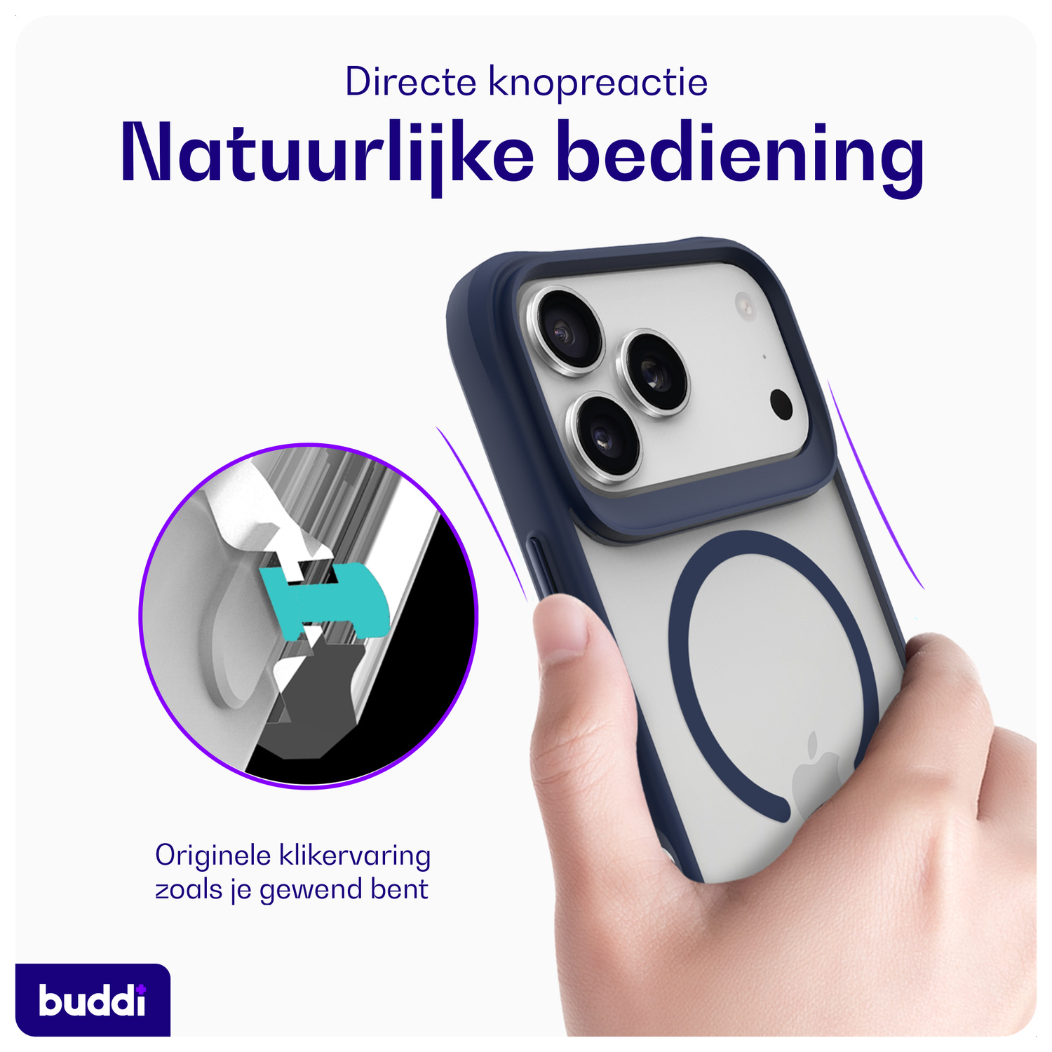 Buddi Hybrid Apple iPhone 17 Pro Hoesje MagSafe Back Cover Matte Blauw afbeelding 5