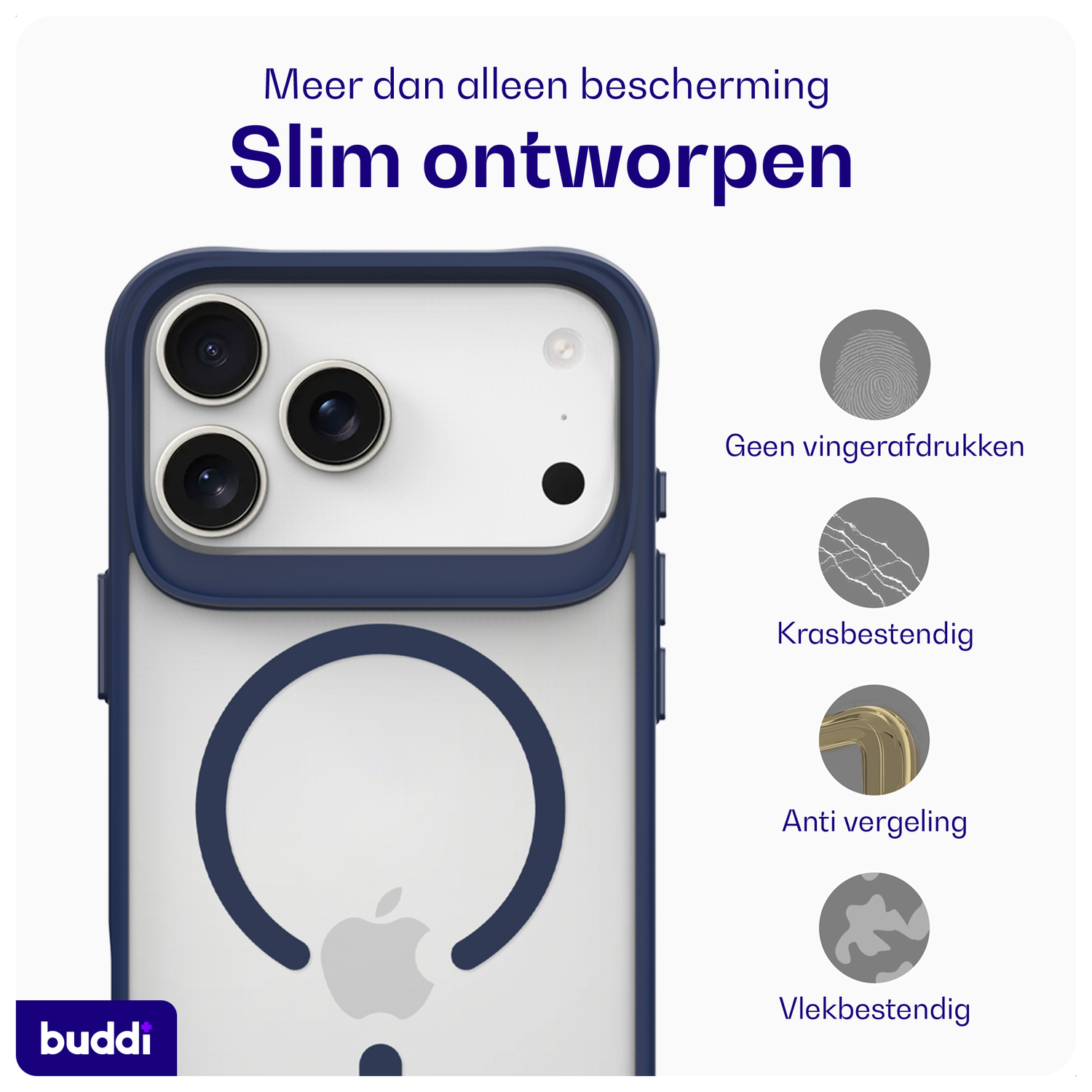 Buddi Hybrid Apple iPhone 17 Pro Hoesje MagSafe Back Cover Matte Blauw afbeelding 6