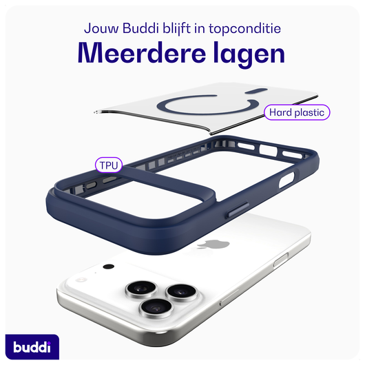 Buddi Hybrid Apple iPhone 17 Pro Hoesje MagSafe Back Cover Matte Blauw afbeelding 7